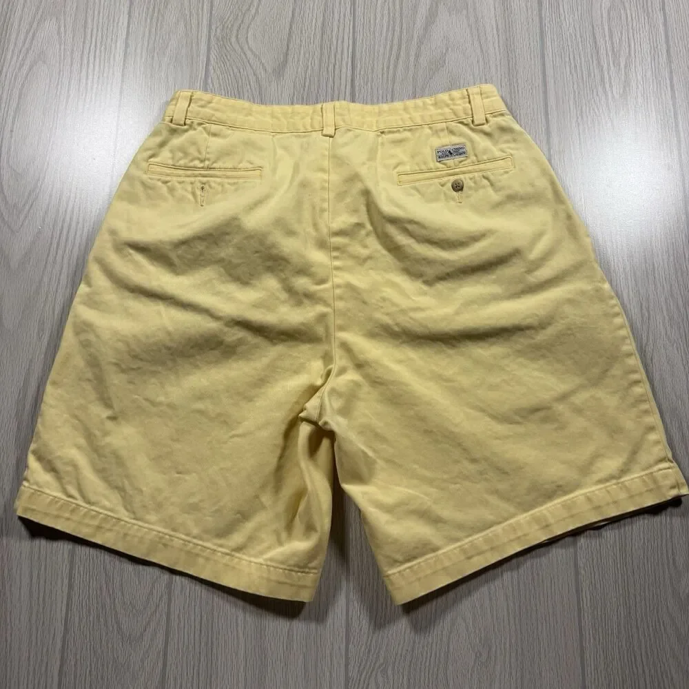 Polo Ralph Lauren Tylor Chino Shorts Double Pleated Mens 33 (fits 32x8.5) Yellow